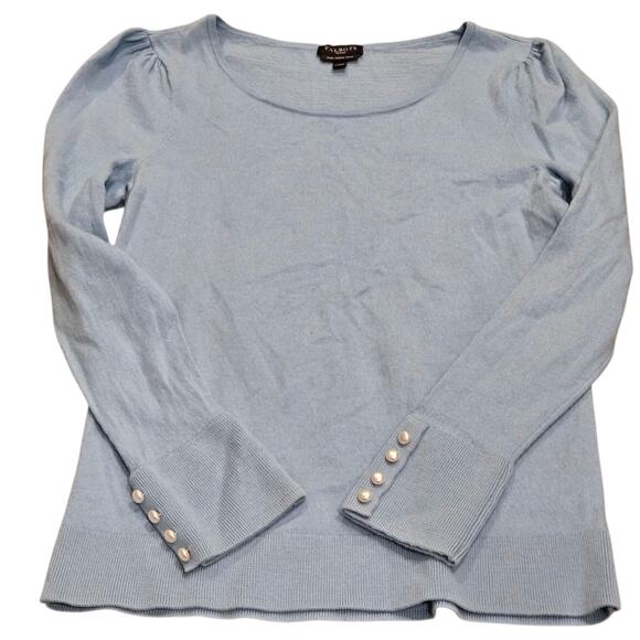 Talbots Women's Puff Sleeve Merino Wool Pullover Sweater Blue Sz Small Soft - Picture 1 of 6